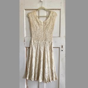 VINTAGE 1950s Cream Handwork Sutache A-line Dress